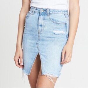 Free people Neon Blonde Denim Jean Mini Skirt Distressed High Waist Light wash